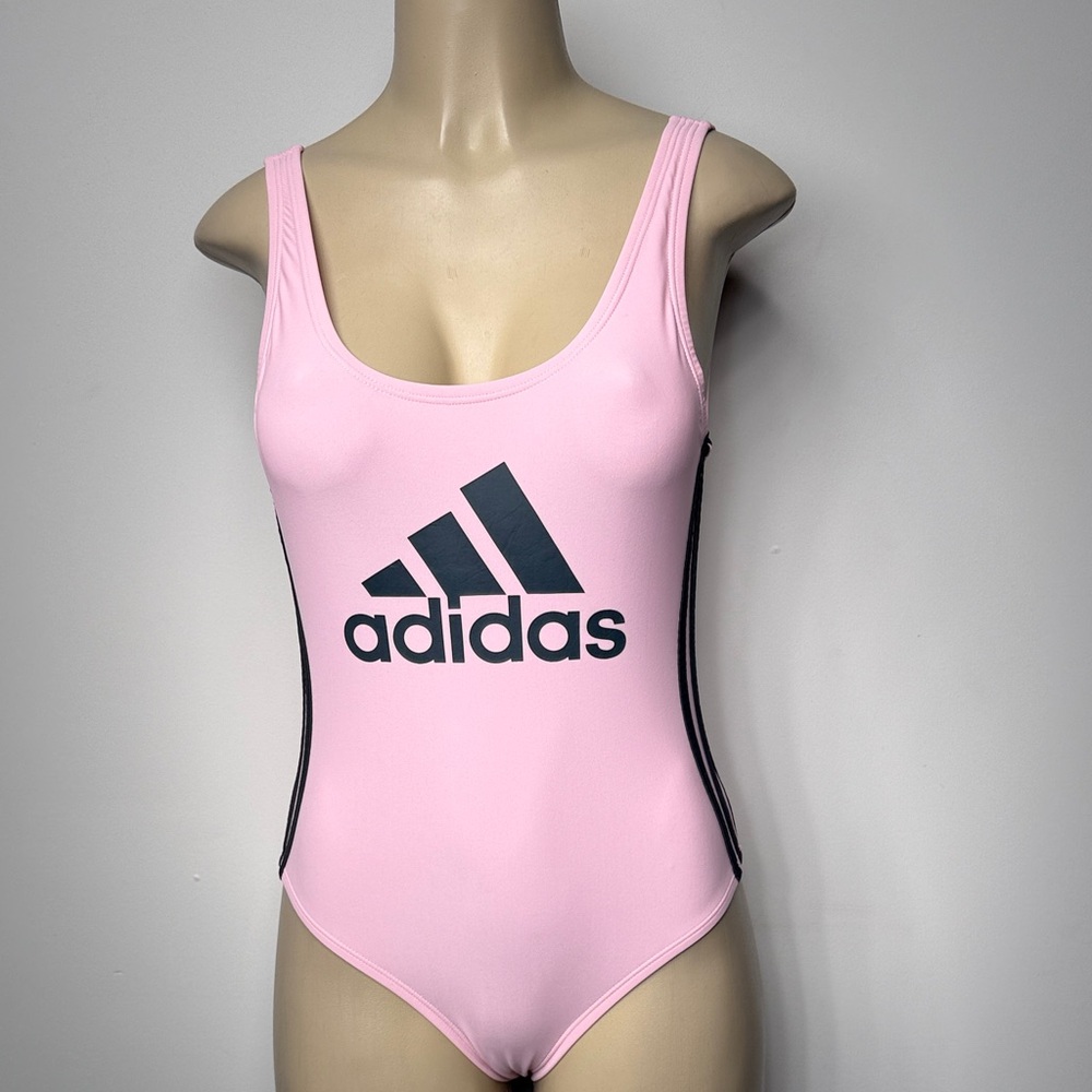 adidas Pink Logo Scoop-Back One-Piece Swimsuit